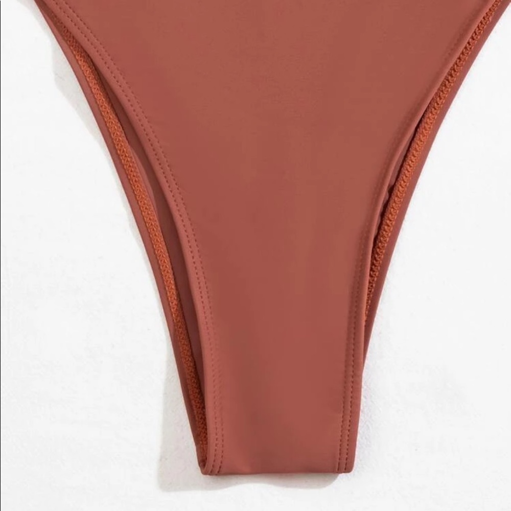 Rust side tie drawstring monokini - Picture 4 of 14